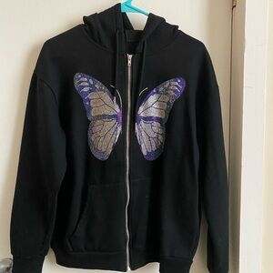 Black Hoodie with Butterfly Design